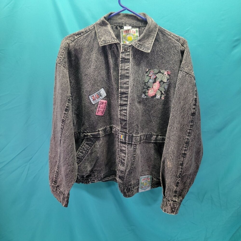 Vintage Presto Denim Jacket With Floral Quilt Patchwork Medium